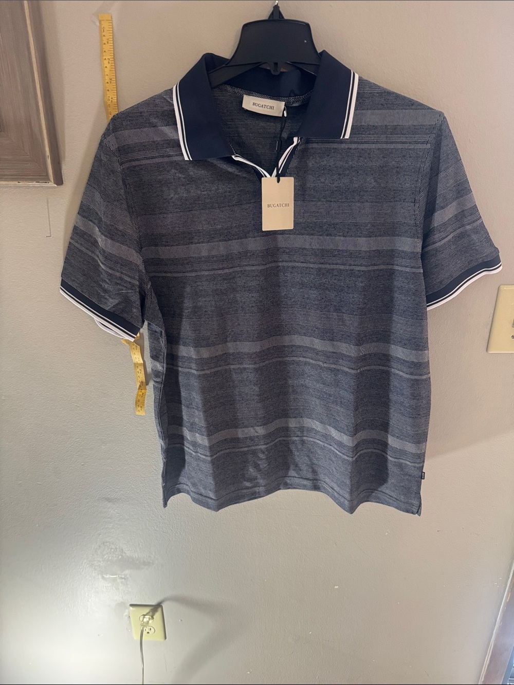 Bugatchi Men's Navy and Gray Striped Polo